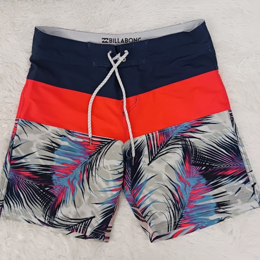 Billabong Platinum X Mens Swim Board Shorts 32 Orange Floral Pool Drawstring